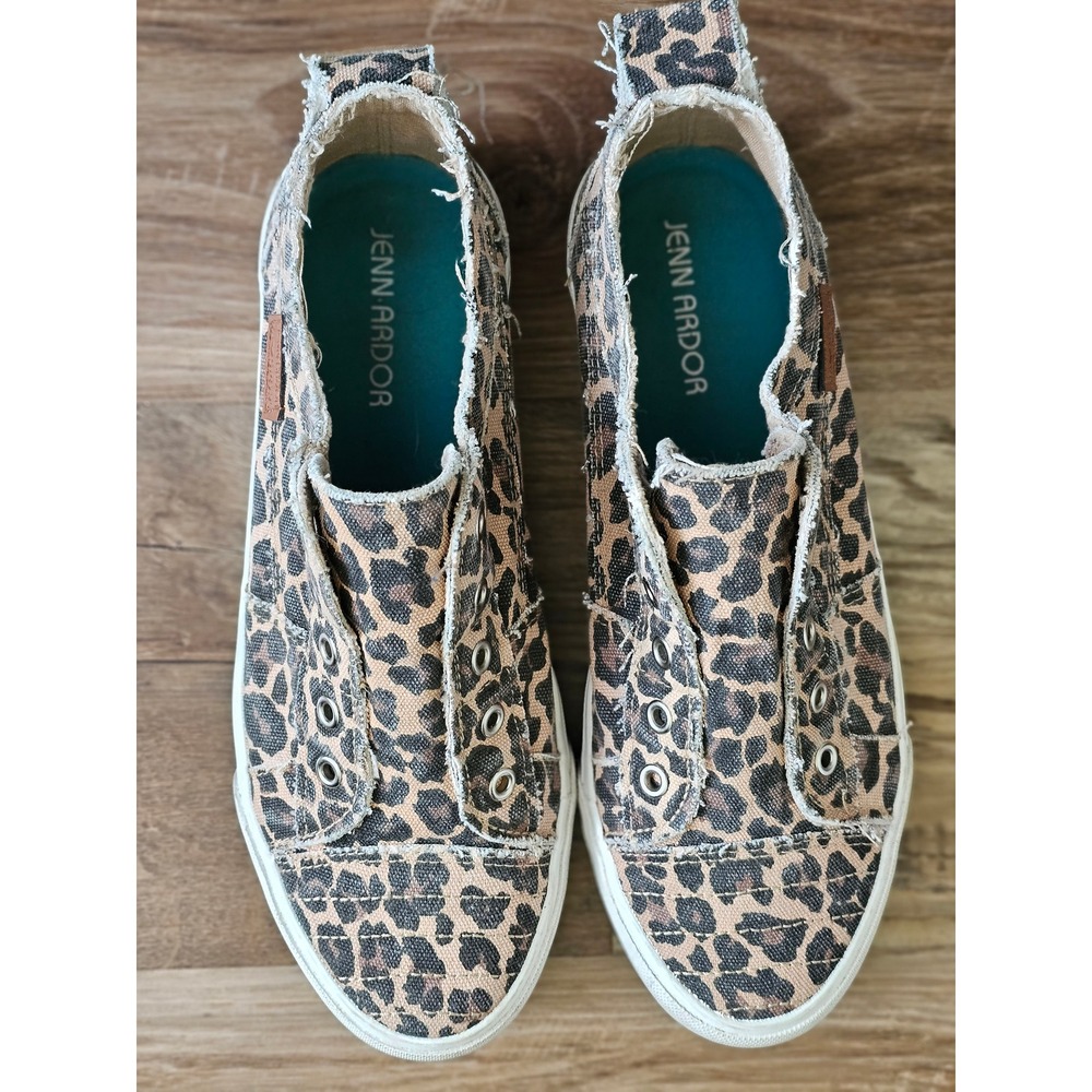 Jenn Ardor Sport Womens 10 Leopard Print Canvas Slip On Sneakers Frayed Edge - Picture 2 of 5